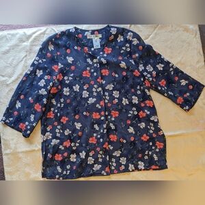 Vintage Navy Floral Button Down Blouse